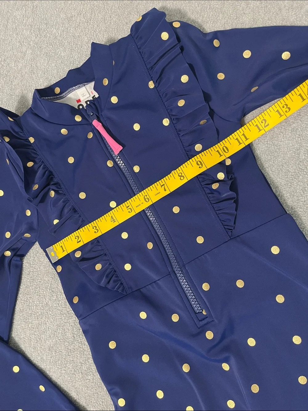 Mini Boden Rashgaurd Onepeice Jumpsuit Swimsuit Girls 7 Longsleeve Polkadot Zip
